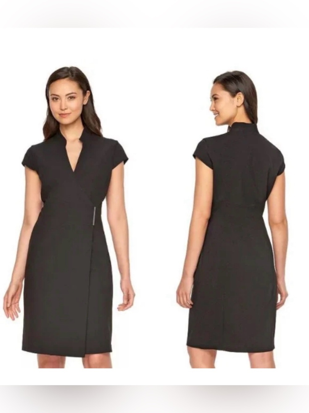 Calvin Klein Black Cap Sleeve Midi Wrap Dress Size 12 - Picture 2 of 10